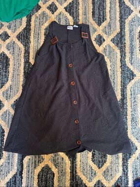 Black Button-Front Pinafore Dress with Buckle Straps